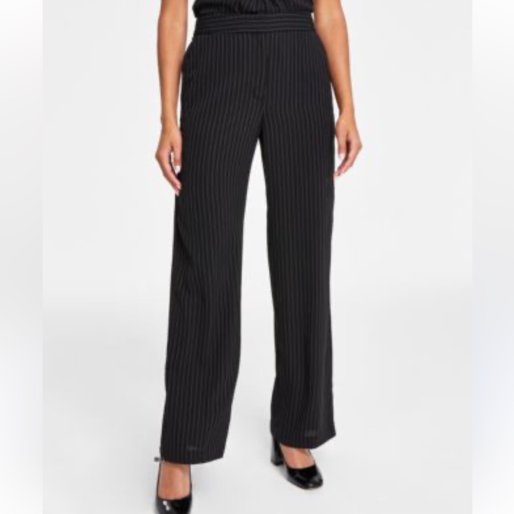 Inc International Concepts Stretch Black Pinstripe Wide Leg Pants 6p $90 Euc